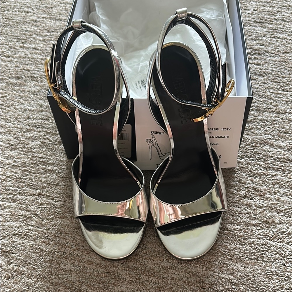 Versace Argento Silver Sandals! Worn once! Absolutely elegant and beautiful.
